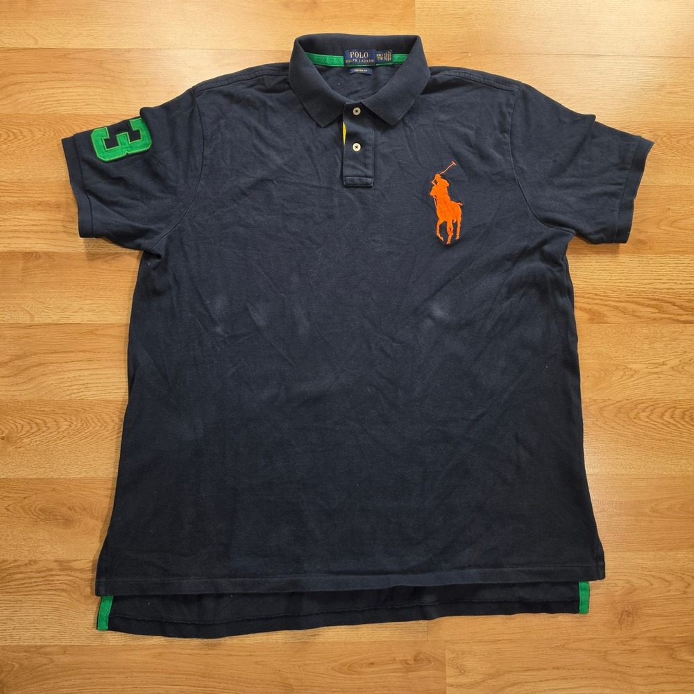 Polo Ralph Lauren Polo Shirt Mens XXL Navy Big Pony Embroidered Custom Fit Short